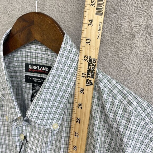 NEW Kirkland Signature Men's 16 Traditional Fit Button down Shirt Green Plaid - Picture 4 of 8